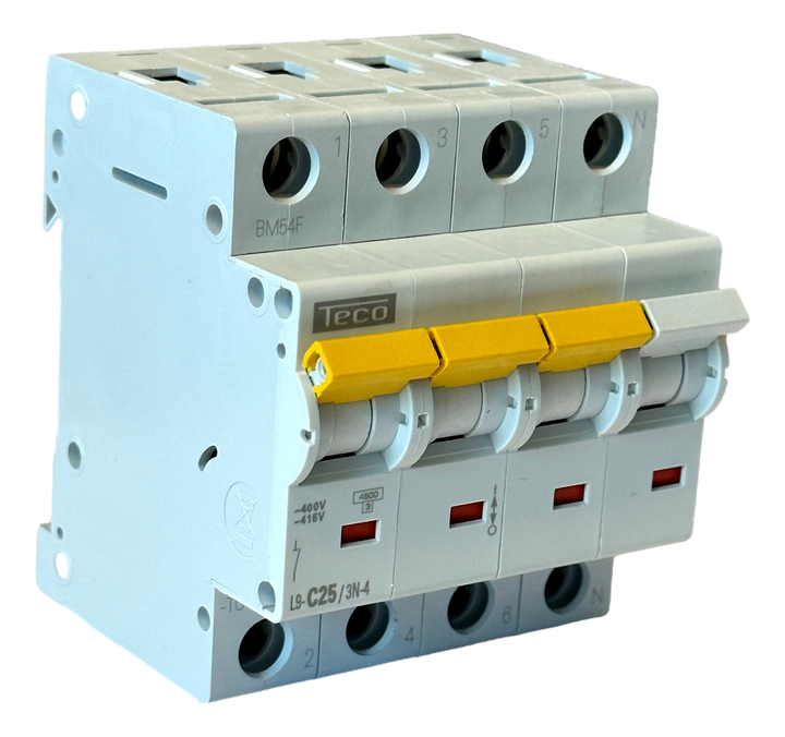 TECO Automaat TC 3P+N 25A 4,5kA kurve C