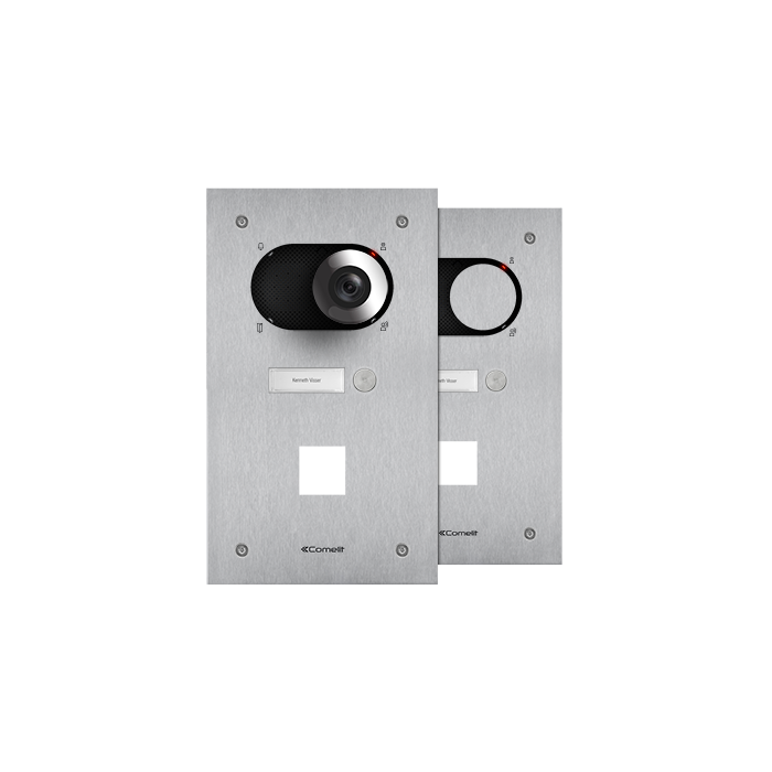 COMELIT SWITCH - ROESTVAST STALEN FRONTPANEEL, 1 DRUKKN EN UITSPARING BADGELEZER