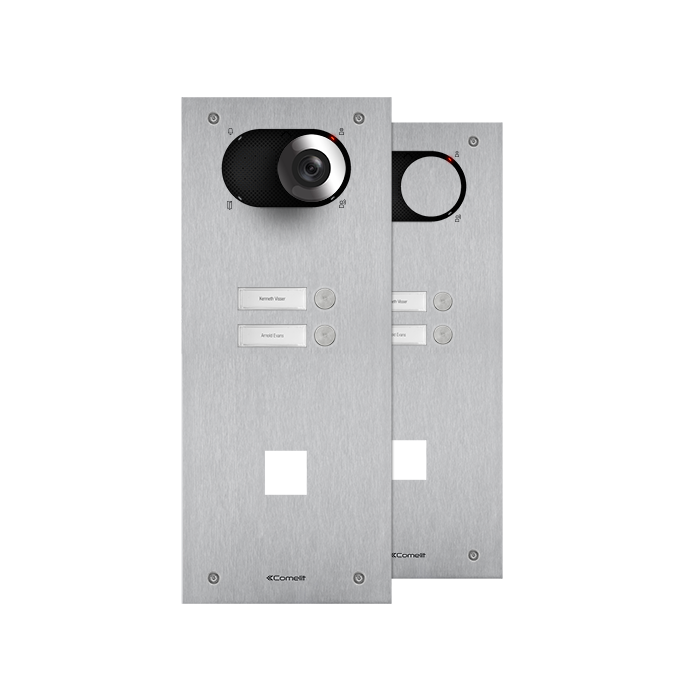 COMELIT SWITCH - ROESTVAST STALEN FRONTPANEEL, 2 DRUKKN EN UITSPARING BADGELEZER