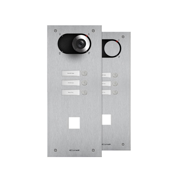 COMELIT SWITCH - ROESTVAST STALEN FRONTPANEEL, 3 DRUKKN EN UITSPARING BADGELEZER
